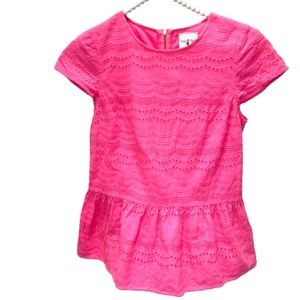 HALEY & THE HOUND Pink Eyelet Cap Sleeve Peplum Top Blouse Size XS